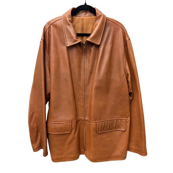 Francesco Savoia Other - Francesco Savoia Brown Italian Leather Collared Jacket Front Zipper Size 54/44